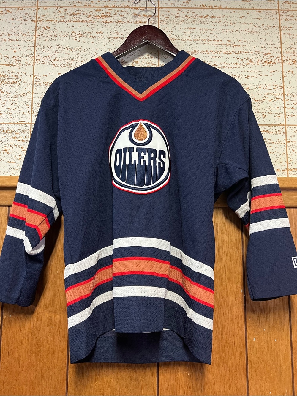 CCM Navy Blue Edmonton Oilers Kids Hockey Jersey with Red & White Accents